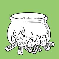 Fire Pot Magic Potion Cartoon Digital Stamp vector