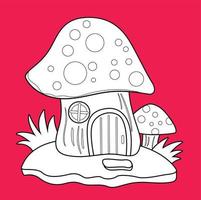 Cute Mushroom House Digital Stamp vector