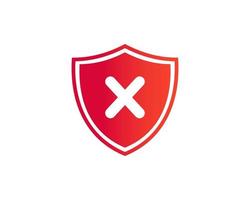 Cross mark icon. Deny, close, wrong mark symbol. Negative check mark logo flat icon with shield concept vector