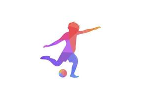 jugador de fútbol corriendo y pateando una acción de pelota diseñada usando colores vector