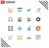 Mobile Interface Flat Color Set of 16 Pictograms of cinnamon mind check human fast Editable Pack of Creative Vector Design Elements