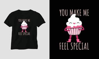 me haces sentir especial - diseño de camiseta tipográfica del día de san valentín con corazón, gato y citas motivacionales vector