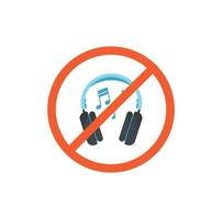 The headphone icon is not allowed. Music ban. Vector flat illustration