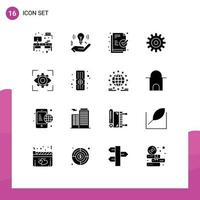 Pack of 16 Modern Solid Glyphs Signs and Symbols for Web Print Media such as imagination eyesight document cogs setting Editable Vector Design Elements