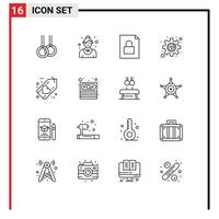 Pack of 16 Modern Outlines Signs and Symbols for Web Print Media such as friday black document process fix Editable Vector Design Elements