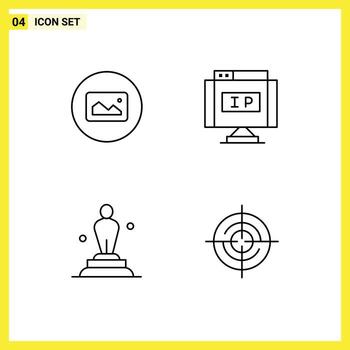 4 Creative Icons Modern Signs and Symbols of image award ui location statue Editable Vector Design Elements