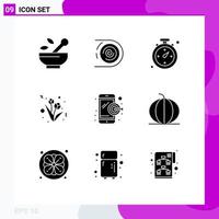 9 User Interface Solid Glyph Pack of modern Signs and Symbols of mobile dartboard endless tulip flower Editable Vector Design Elements