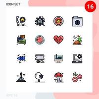 conjunto de pictogramas de 16 líneas de mensajes llenas de colores planos simples archivos de carga de mensajes de grupo elementos de diseño de vectores creativos editables