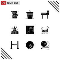 9 User Interface Solid Glyph Pack of modern Signs and Symbols of music album chair house love Editable Vector Design Elements