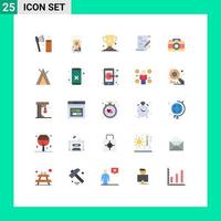 User Interface Pack of 25 Basic Flat Colors of camera business prize agreement prize Editable Vector Design Elements