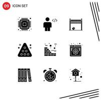 Set of 9 Commercial Solid Glyphs pack for bricks snooker game rack billiards Editable Vector Design Elements