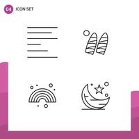 Set of 4 Commercial Filledline Flat Colors pack for align line surf sports moon Editable Vector Design Elements