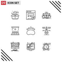 conjunto de 9 iconos de interfaz de usuario modernos símbolos signos para educación usuario empleado equipo video elementos de diseño vectorial editables vector