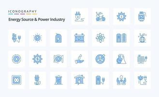 25 fuente de energía y paquete de iconos azules de la industria energética vector