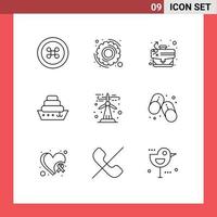 Universal Icon Symbols Group of 9 Modern Outlines of flip flops renewable tactics green energy vessel Editable Vector Design Elements