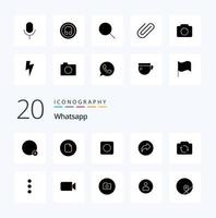 20 Whatsapp Solid Glyph icon Pack like basic camera app ui arrow vector