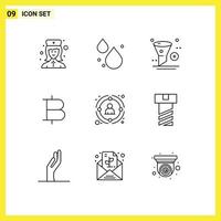 Mobile Interface Outline Set of 9 Pictograms of network link app money bitcoin Editable Vector Design Elements