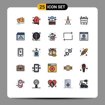 Modern Set of 25 Filled line Flat Colors and symbols such as emc engineering database education compass Editable Vector Design Elements