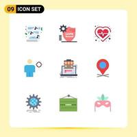 Editable Vector Line Pack of 9 Simple Flat Colors of position human security body check Editable Vector Design Elements