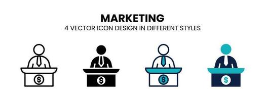 icono de marketing en contorno, línea delgada, estilo sólido, relleno y plano. la ilustración vectorial de dos diseños de iconos vectoriales de marketing en color y negro se puede utilizar para móviles, ui, web vector