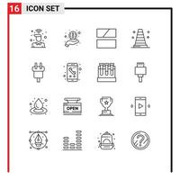 Set of 16 Modern UI Icons Symbols Signs for cord charge editing vlc construction Editable Vector Design Elements