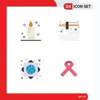 4 Universal Flat Icon Signs Symbols of candle aids modeling global network medical Editable Vector Design Elements