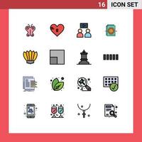Paquete de 16 líneas llenas de color plano de interfaz de usuario de signos y símbolos modernos de configuraciones de aletas como documentos de engranajes elementos de diseño de vectores creativos editables