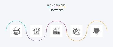 Electronics Line 5 Icon Pack Including security camera. cctv. computer. camera. tape vector