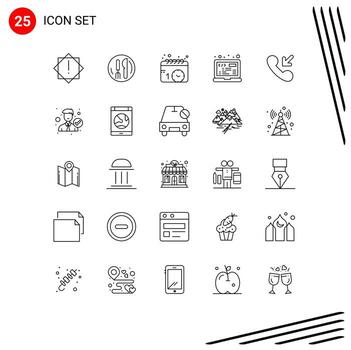 Universal Icon Symbols Group of 25 Modern Lines of incoming answer events html laptop Editable Vector Design Elements