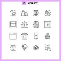 Modern Set of 16 Outlines Pictograph of nature cabinet blackboard bookcase molecular Editable Vector Design Elements