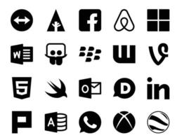 20 Social Media Icon Pack Including whatsapp plurk wattpad linkedin outlook vector