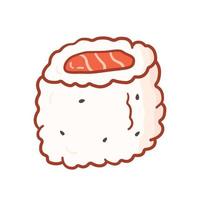 Sushi roll in doodle style. Vector illustration asian food cartoon style on white background