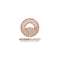 ocean sunset line art logo template design vector