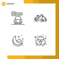 Pack of 4 Modern Filledline Flat Colors Signs and Symbols for Web Print Media such as car cloud mountain nature colors Editable Vector Design Elements