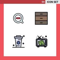 Mobile Interface Filledline Flat Color Set of 4 Pictograms of search cup delete furniture drinks Editable Vector Design Elements