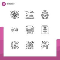 Pack of 9 creative Outlines of print ux concentration ui essential Editable Vector Design Elements