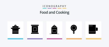 paquete de iconos de glifo de alimentos 5 que incluye. taza. Leche. taza. cacerola. diseño de iconos creativos vector