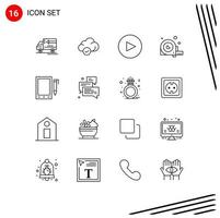 User Interface Pack of 16 Basic Outlines of pencil mobile circle tool construction Editable Vector Design Elements