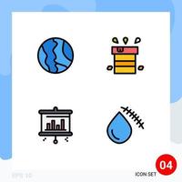 Modern Set of 4 Filledline Flat Colors and symbols such as global water world dry projector Editable Vector Design Elements