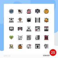 Filled line Flat Color Pack of 25 Universal Symbols of beach professional camera internet journalist camera camcorder Editable Vector Design Elements