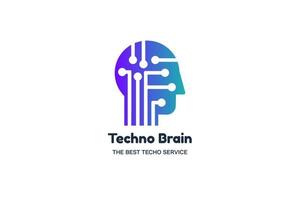 Man Head and Chip Techno Brain Multimedia Logo vector