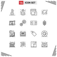 16 Universal Outline Signs Symbols of synchronization link pay connection study Editable Vector Design Elements