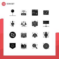 Universal Icon Symbols Group of 16 Modern Solid Glyphs of christian player coding phonograph deck Editable Vector Design Elements