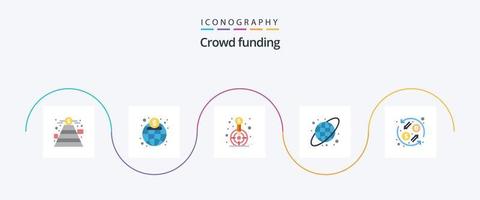 Paquete de 5 iconos planos de crowdfunding que incluye cambio de moneda. globo terráqueo. Finanzas. cuadrícula circular. objetivo vector