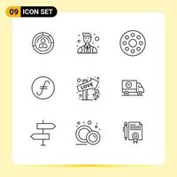 Mobile Interface Outline Set of 9 Pictograms of crypto currency coin avatar fair coin infrared Editable Vector Design Elements