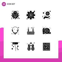 Group of 9 Solid Glyphs Signs and Symbols for real router rate modem jewelry Editable Vector Design Elements