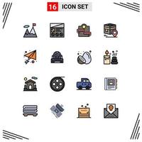 Universal Icon Symbols Group of 16 Modern Flat Color Filled Lines of muslim pin usability kaba sport Editable Creative Vector Design Elements