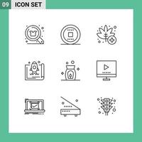 Stock Vector Icon Pack of 9 Line Signs and Symbols for promote startup track launch weed Editable Vector Design Elements