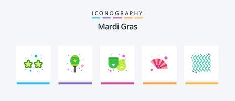 paquete de iconos de mardi gras flat 5 que incluye mardi gras. carnaval. teatro. viento. ventilador de mano. diseño de iconos creativos vector