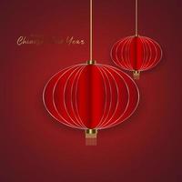 Happy Chinese New Year banner design, two red Chinese light box on gradient red background. vector